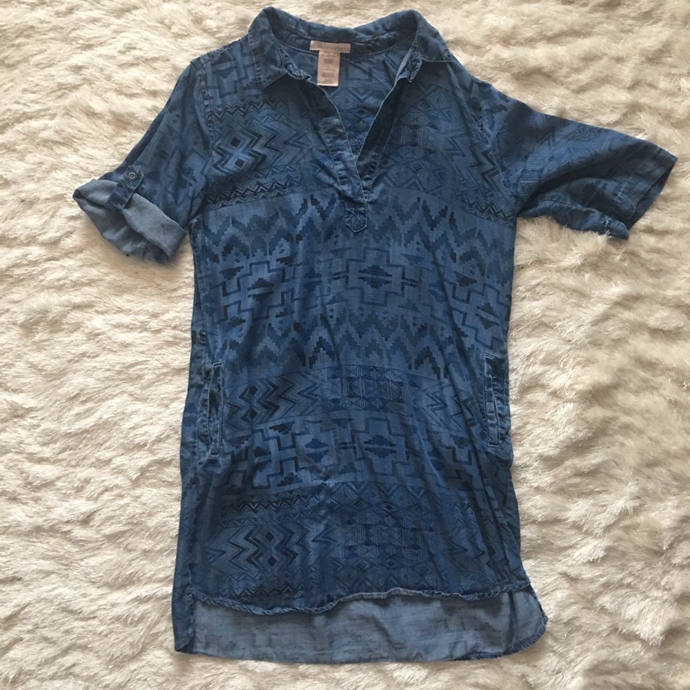 Blue Aztec-Print Shirt Dress - Women's Casual Tunic/Shirt Dress